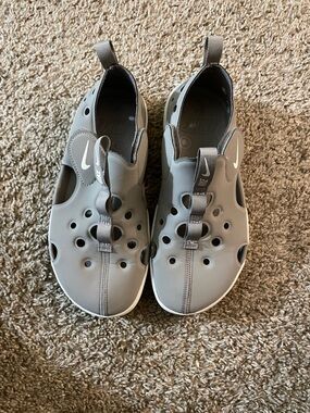 Nike Gray Slip-On Sandal Water Mules with White Swoosh